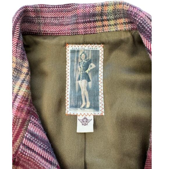 Burning Torch Plaid Boho Jacket, Cotton/Wool/Silk, Women's Size SMALL - Picture 3 of 14
